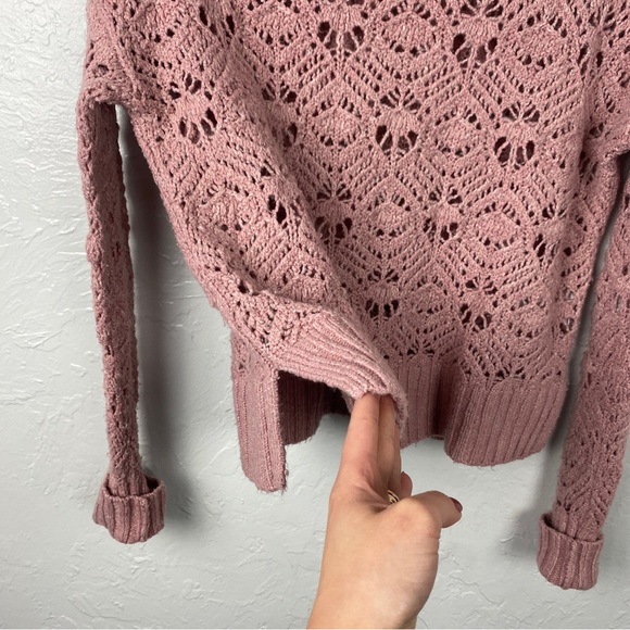 American Eagle mauve mock neck open knit sweater size XS - Picture 6 of 9